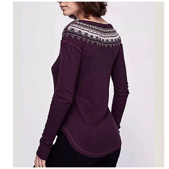 𝅺FREE People Fair Isle Embroidered Thermal Henley - Picture 6 of 10